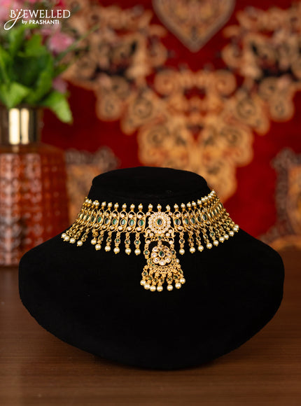 Antique choker with emerald & cz stones and pearl hangings