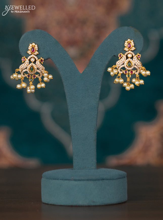 Antique guttapusalu necklace lakshmi design with kemp & cz stones and pearl hangings