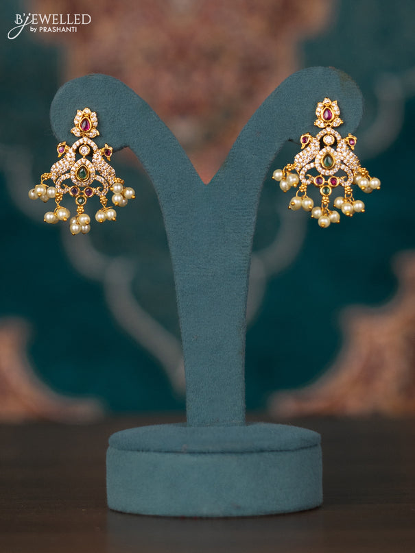 Antique guttapusalu necklace lakshmi design with kemp & cz stones and pearl hangings