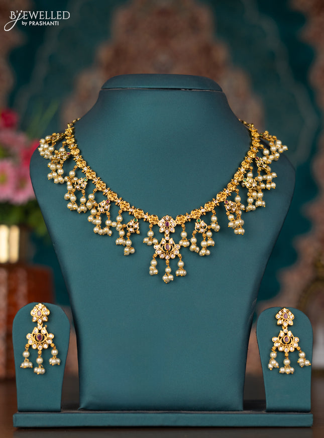 Antique guttapusalu necklace with kemp & cz stones and pearl hangings