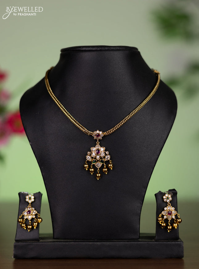 Antique guttapusalu necklace lakshmi design with kemp & cz stones and pearl hangings