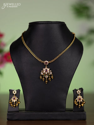 Antique guttapusalu necklace lakshmi design with kemp & cz stones and pearl hangings