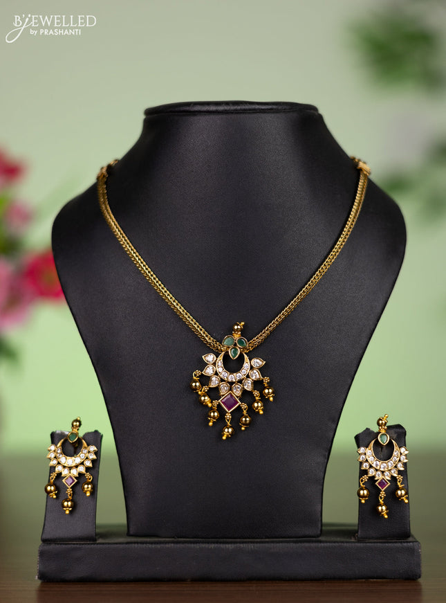Antique guttapusalu necklace with kemp & cz stones and pearl hangings