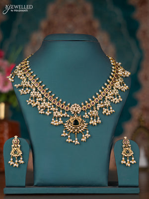 Antique guttapusalu necklace with kemp & cz stones and pearl hangings