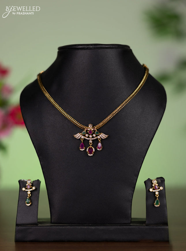 Antique guttapusalu necklace peacock design with kemp & cz stones and pearl hangings