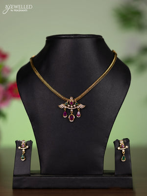 Antique guttapusalu necklace peacock design with kemp & cz stones and pearl hangings