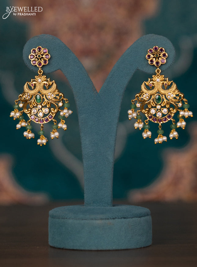 Antique guttapusalu necklace peacock design with kemp & cz stones and pearl & green beads hangings