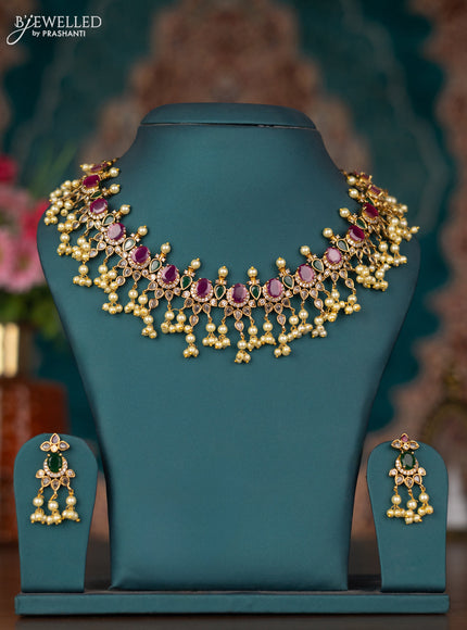 Antique guttapusalu necklace with kemp & cz stones and pearl hangings