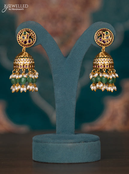 Antique guttapusalu necklace namam design with kemp & cz stones and pearl & mint green beads hangings