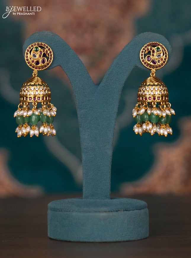 Antique guttapusalu necklace namam design with kemp & cz stones and pearl & mint green beads hangings