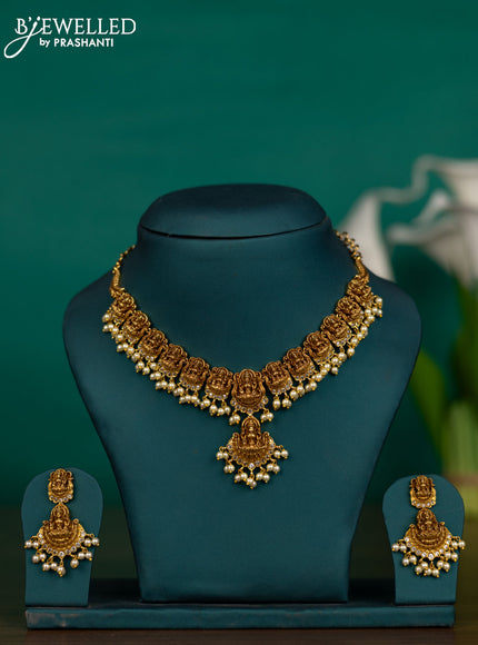 Antique guttapusalu necklace lakshmi design with cz stones and pearl hangings