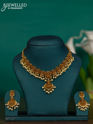 Antique guttapusalu necklace lakshmi design with cz stones and pearl hangings