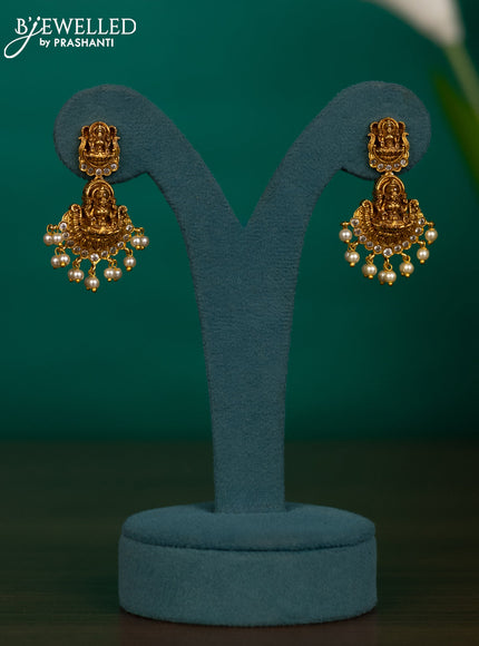 Antique guttapusalu necklace lakshmi design with cz stones and pearl hangings