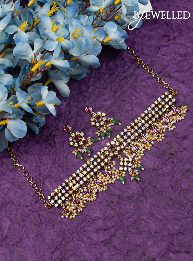 Antique choker with kemp & cz stones and pearl & mint green beads hangings