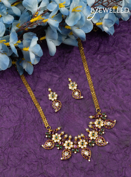 Antique choker floral & manga design with kemp & cz stones and pearls