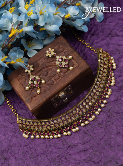 Antique choker with kemp & cz stones and pearl hangings