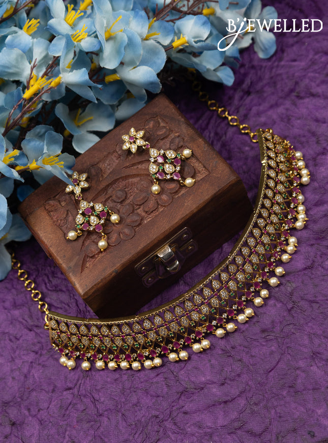 Antique choker with kemp & cz stones and pearl hangings