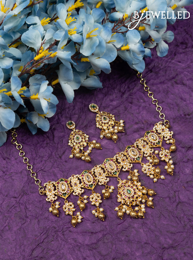 Antique choker with kemp & cz stones and pearl & golden beads hangings