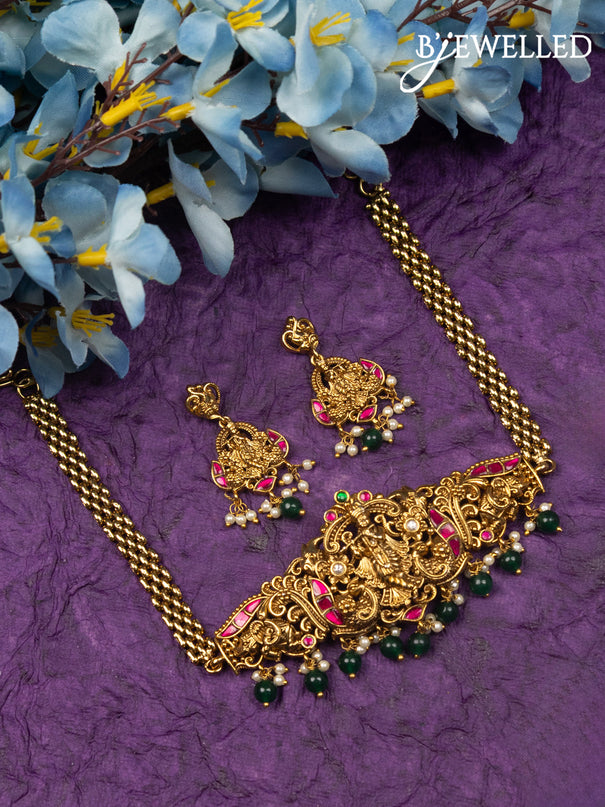 Antique choker krishna design with kemp jadau kundan stones and pearl & green beads hangings