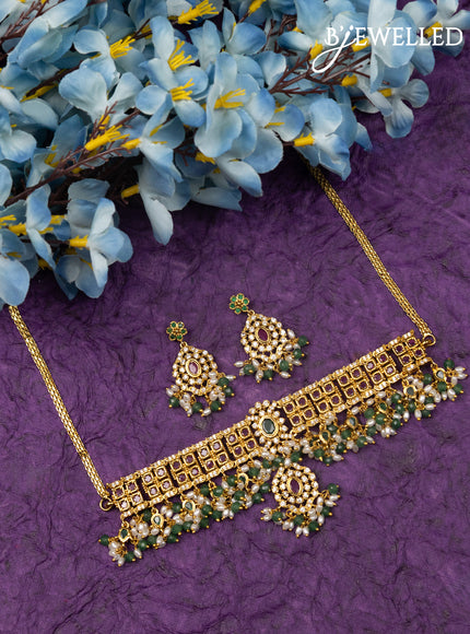 Antique choker with kemp & cz stones and pearl & mint green beads hangings