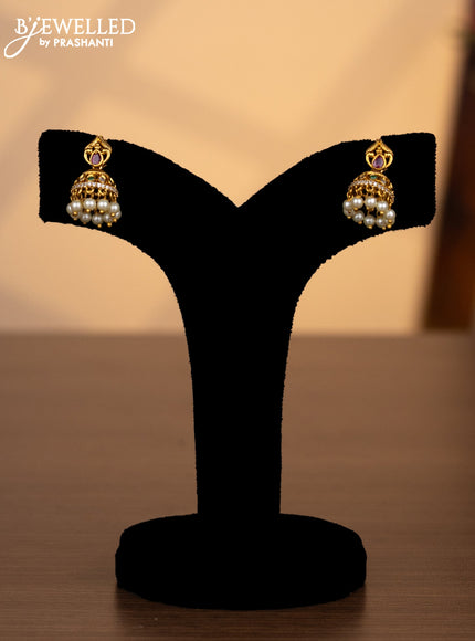 Pearl choker elephant design with kemp & cz stones and pearl hangings