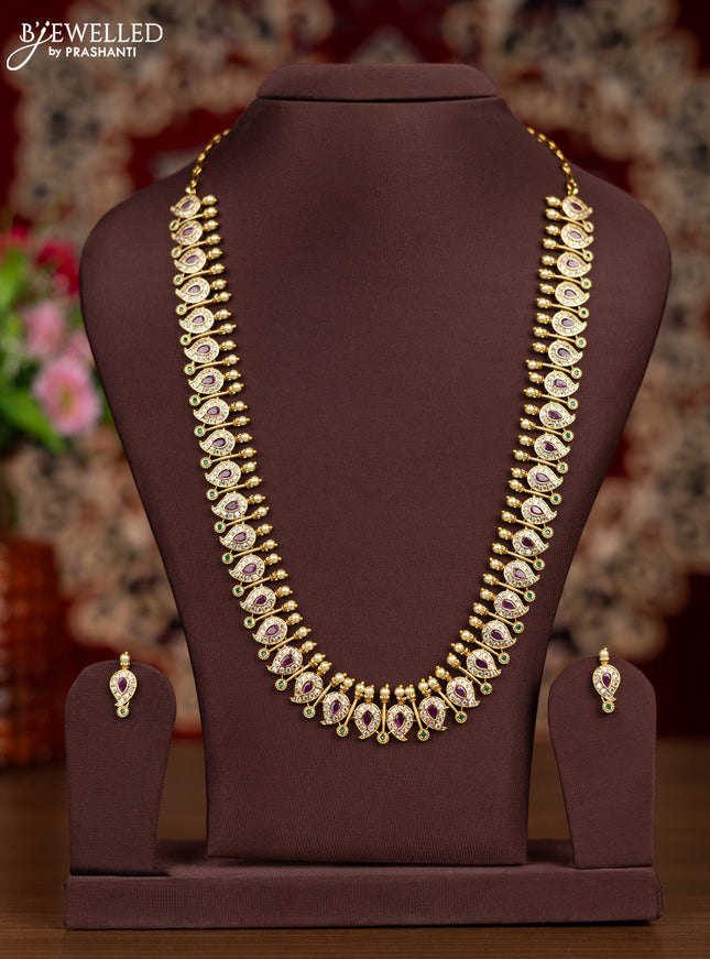 Antique haaram manga pattern with kemp and cz stones