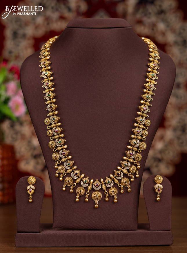 Antique haaram with kemp & cz stones and golden beads hangings