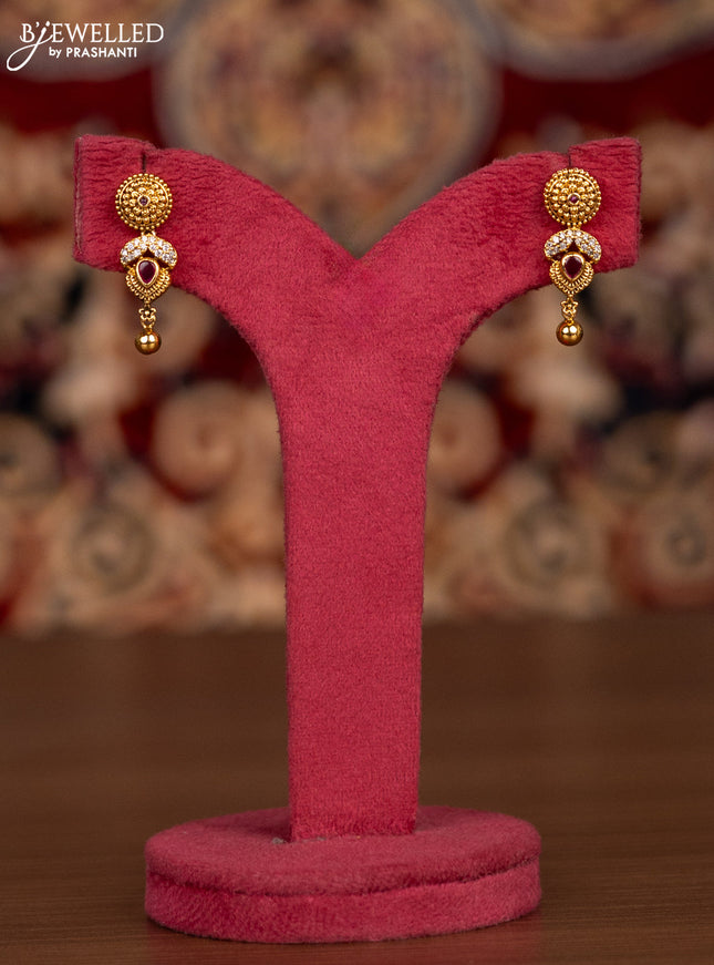Antique haaram with pink kemp & cz stones and golden beads hangings