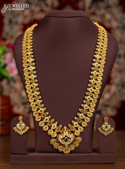 Antique haaram lakshmi kasu design with kemp and cz stones