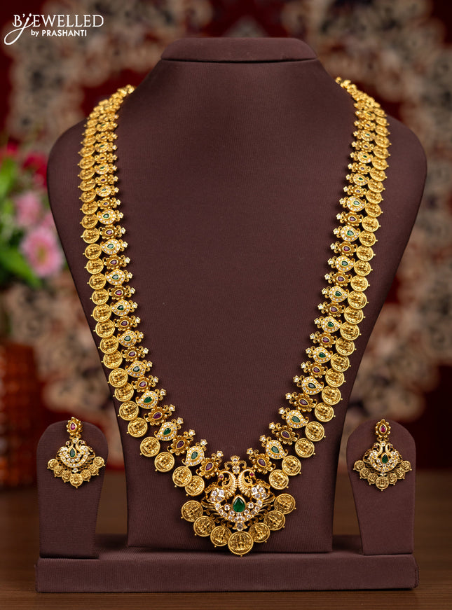 Antique haaram lakshmi kasu design with kemp and cz stones