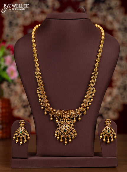 Antique haaram leaf design with kemp & cz stones and golden beads hangings