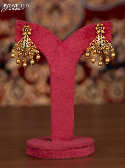 Antique haaram leaf design with kemp & cz stones and golden beads hangings