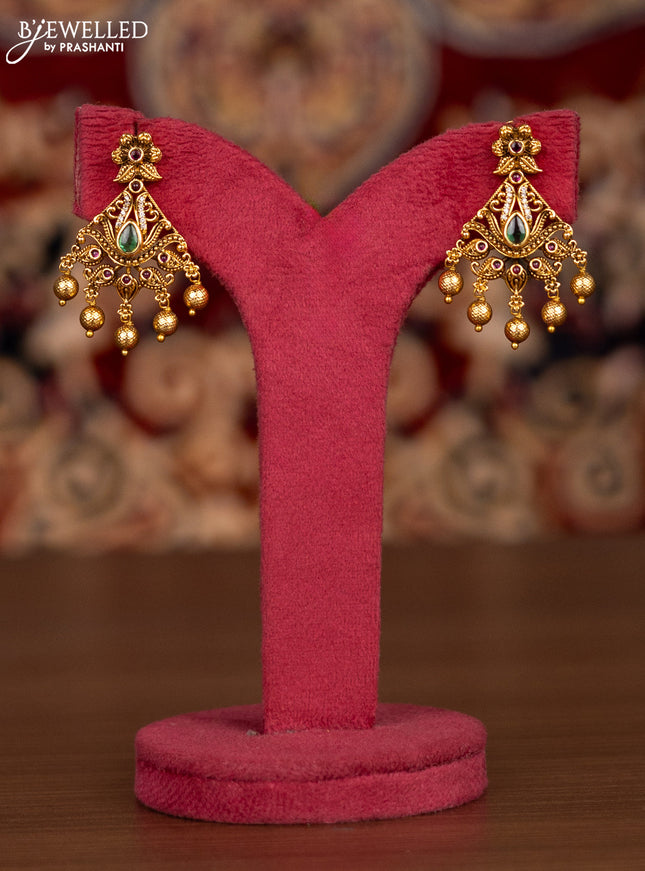 Antique haaram leaf design with kemp & cz stones and golden beads hangings