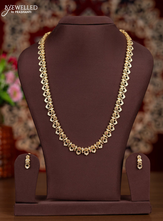 Antique haaram floral design with pink kemp and cz stones