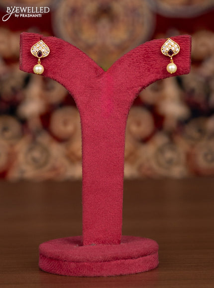 Antique haaram lakshmi kasu design with pink kemp & cz stones and pearl hangings