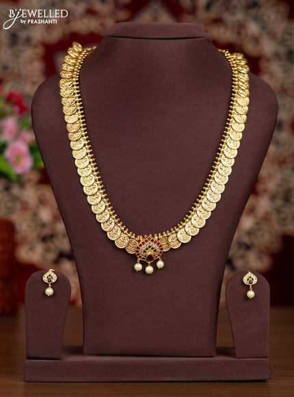 Antique haaram lakshmi kasu design with kemp & cz stones and pearl hangings