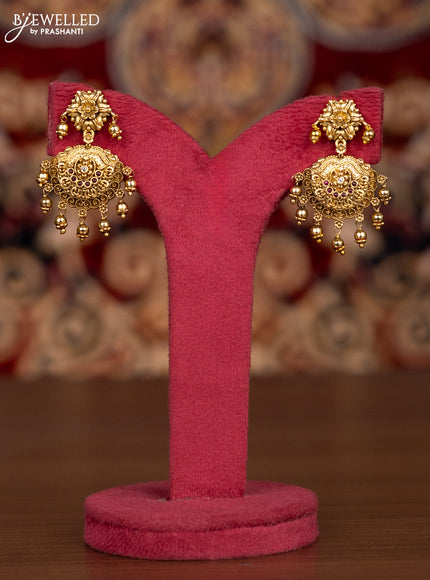 Antique haaram with pink kemp & cz stones and golden beads hangings