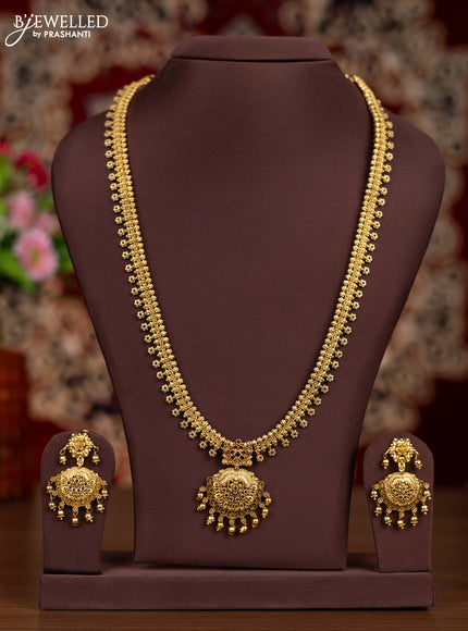 Antique haaram with kemp stones and golden beads hangings