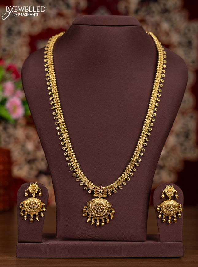 Antique haaram with kemp stones and golden beads hangings