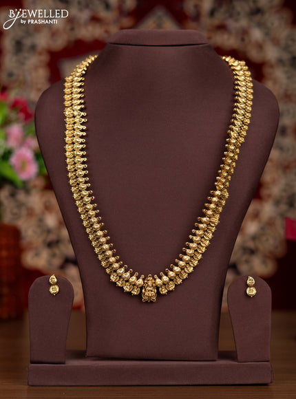 Antique haaram with lakshmi kasu design and pink kemp & cz stones