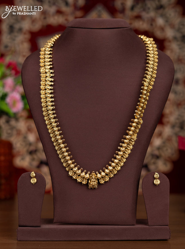 Antique haaram with lakshmi kasu design and pink kemp & cz stones