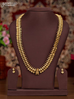 Antique haaram with lakshmi kasu design and pink kemp & cz stones