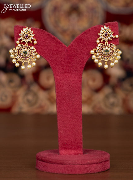 Antique haaram simple design with kemp & cz stones and pearl hangings