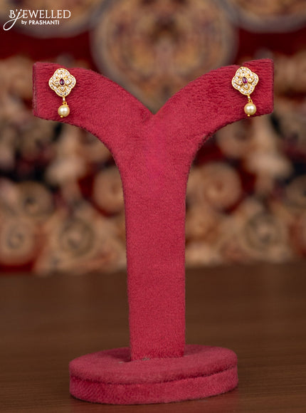 Antique haaram lakshmi kasu design with pink kemp & cz stones and pearl hangings