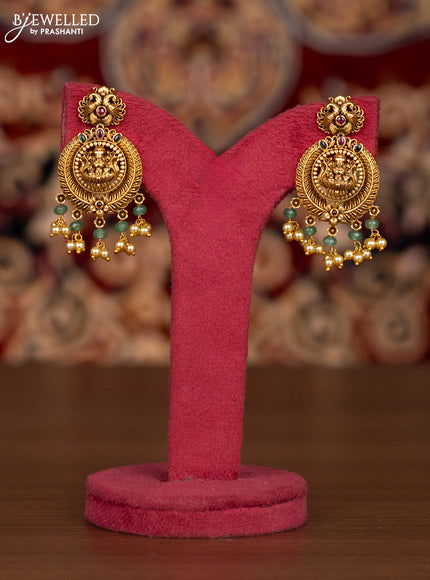 Antique haaram lakshmi pendant with kemp & cz stones and pearl hangings