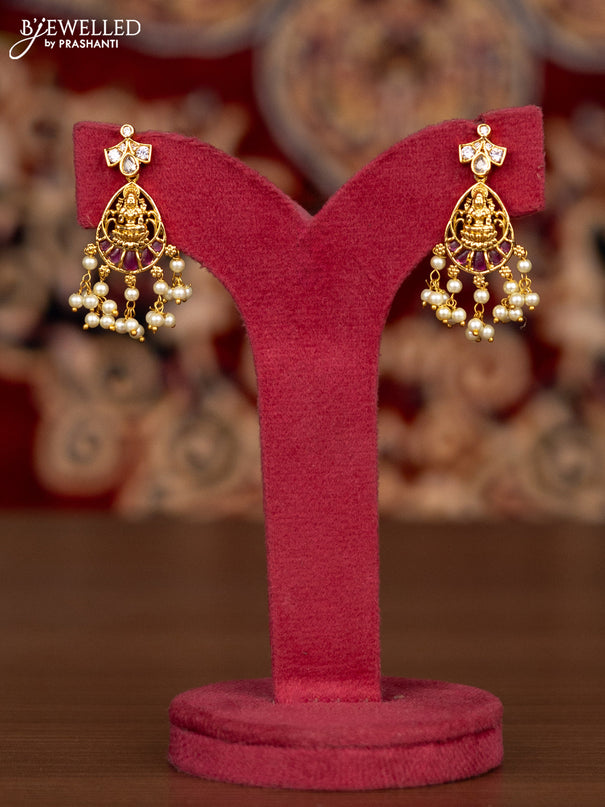 Antique haaram lakshmi & peacock design with kemp & cz stones and pearl hangings