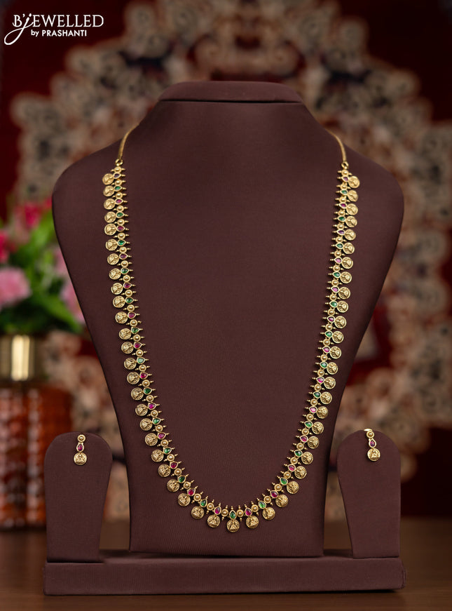 Antique haaram lakshmi kasu design with kemp stones