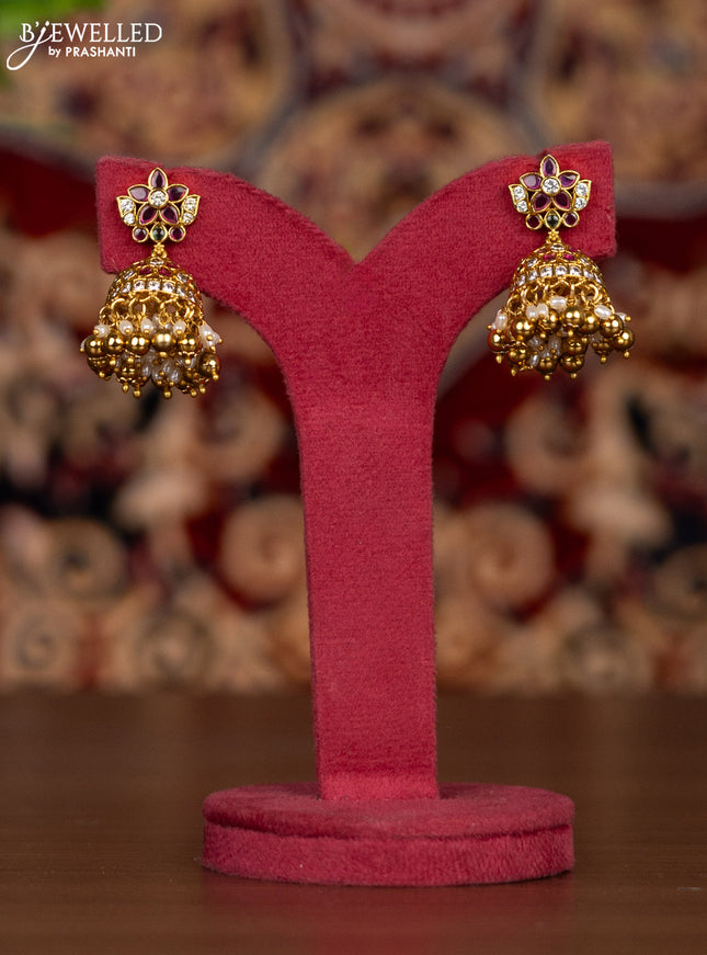 Antique haaram with kemp & kundan stones and pearl & golden beads hangings