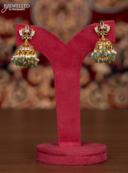 Antique haaram with kemp & kundan stones and pearl & mint green beads hangings