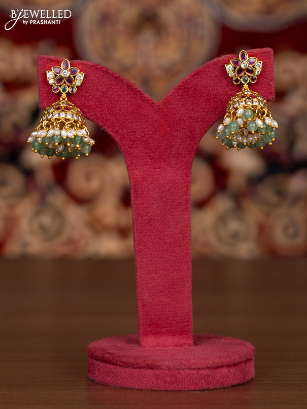 Antique haaram with kemp & kundan stones and pearl & mint green beads hangings